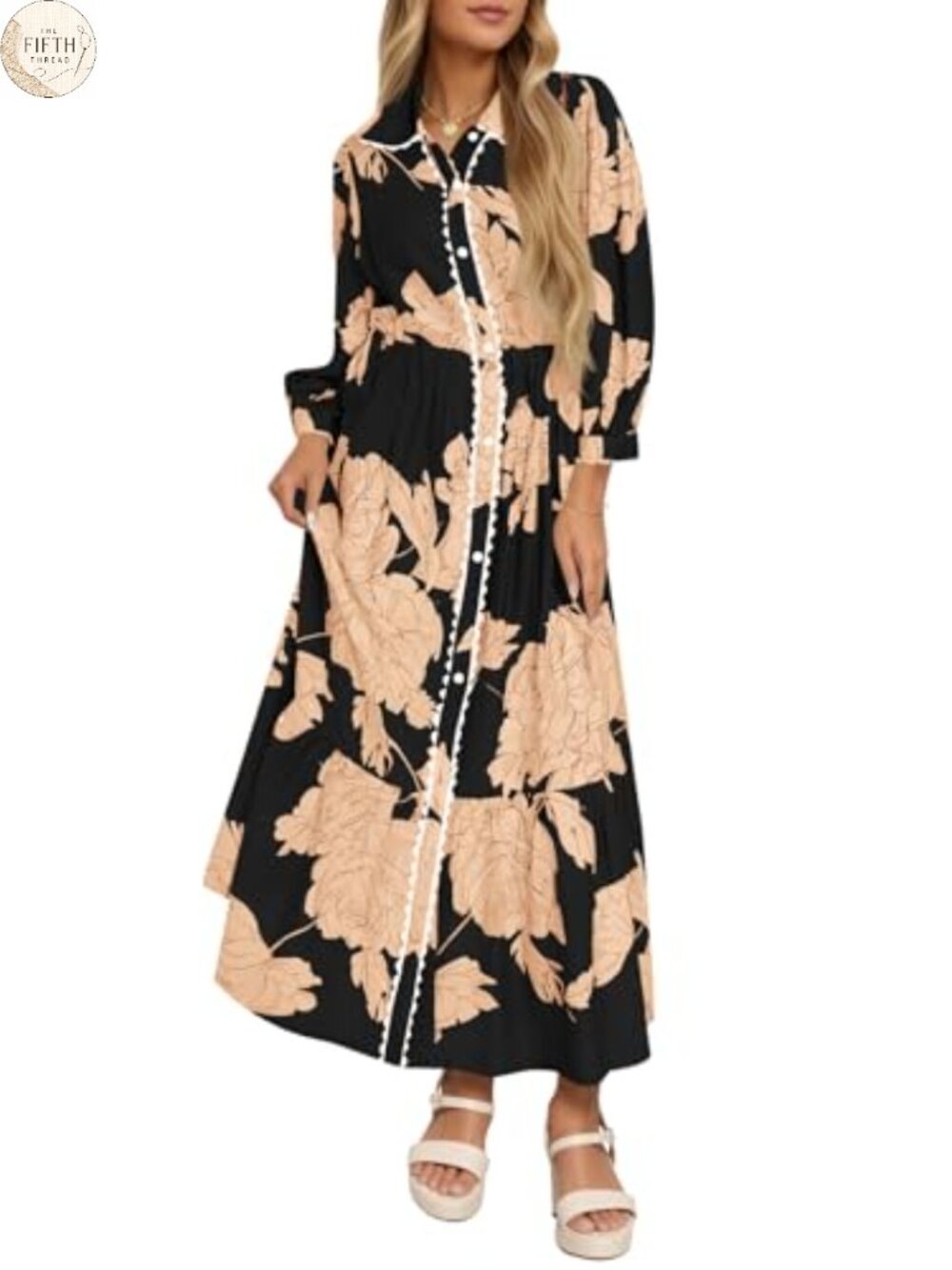 Womens Floral Maxi Shirt Dress Loose Fit V-Neck Button Down Boho Beach